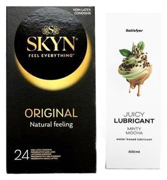 Набір Лубрикант Satisfyer Minty Mocha 300 мл + SKYN Original 24 шт. SOS12814 фото