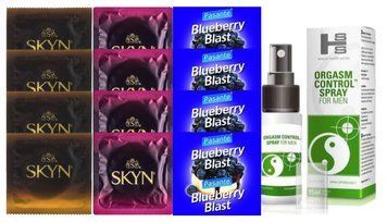 Комплект: Пролонгатор SHS Orgasm Control Spray 15 мл + 8 шт SKYN + 4 шт Pasante Blueberry SOS10914 фото
