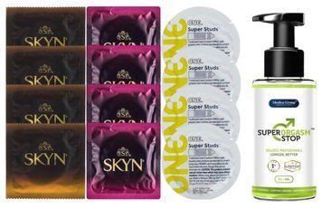 Комплект: Пролонгатор Super Orgasm Stop Гель (150 мл) + 8 шт SKYN + 4 шт 𝐎𝐍𝐄 𝐒𝐮𝐩𝐞𝐫 𝐒𝐭𝐮𝐝𝐬 SOS10770 фото