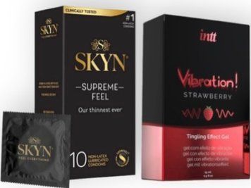 Skyn ​​Supreme Feel 10 шт + Intt Vibration Strawberry (15 мл) SOS7095 фото