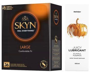 Комплект Лубрикант Satisfyer Juicy Playful Pumpkin 300 мл + SKYN Large 36 шт SOS12864 фото