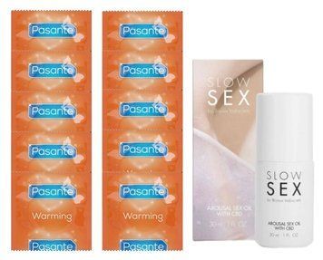 Комплект Pasante Warming 10 шт + SLOW SEX Arousal Sex Oil CBD (30 мл)  SOS14265 фото