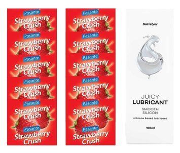 Комплект Pasante Strawberry 10шт. + Лубрикант Satisfyer Juicy Lubricant Smooth Silicon 150 мл SOS11645 фото