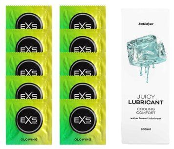 Набор: EXS Glow in the Dark 10 шт. + Лубрикант Satisfyer Cooling Comfort 300 мл SOS11354 фото