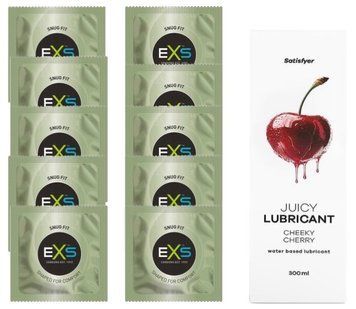 Комплект: из EXS Snug Fit 10 шт + Лубрикант Satisfyer Juicy Cheeky Cherry water based 300 мл SOS11304 фото