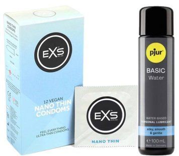Набор EXS NANO Thin (12 шт) + pjur Basic Waterbased 100 мл SOS13498 фото