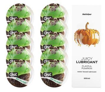 Комплект ONE Mint Chocolate 10 шт. + Лубрикант Satisfyer Juicy Lubricant Playful Pumpkin (300 мл) SOS12394 фото