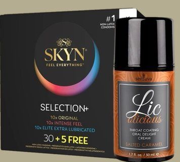 Комплект Skyn Selection 30 шт + 5 of 5 Senses , 35 шт + Гель  Sensuva - Lic-o-licious Salted Caramel (50 мл) SOS5496 фото