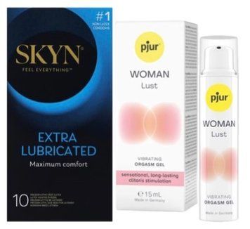 Набор из SKYN Extra Lube (10 шт) + Жидкий вибратор pjur Woman Lust (15 мл) SOS10192 фото