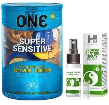Набор из ONE Super Sensitive 100 шт + Пролонгатор SEXUAL HEALTH SERIES ORGASM CONTROL SPRAY, 15 МЛ SOS9486 фото