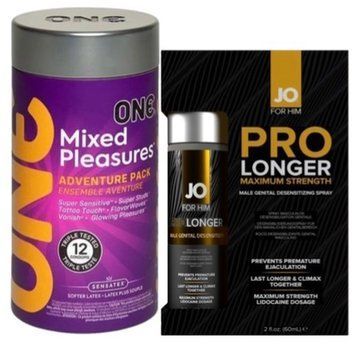 Набор из 12 шт ONE Mixed Pleasures + Пролонгатор JO Prolonger Spray with Lidocaine (60 мл) SOS9275 фото