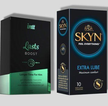 SKYN Extra Lube 10 шт + Пролонгатор Intt Lasts (15 мл) SOS5110 фото