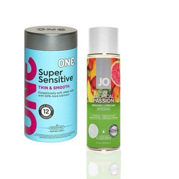 ONE Super Sensitive Pack 12 шт. + Лубрикант на водной основеSystem JO H2O &mdash; Tropical Passion (60 мл) SOS6499 фото