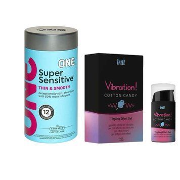 ONE Super Sensitive Pack 12 шт+Жидкий вибратор Intt Vibration Cotton Candy (15 мл) &nbsp;&nbsp;SOS6549 фото