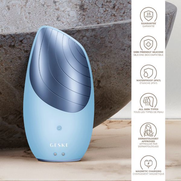 Электронная звуковая термо щетка для лица GESKE Sonic Thermo Facial Brush 6в1 aquamarine HB0083 фото