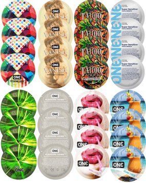 Набір з 32 шт ONE Ribs + ONE Vanish + ONE Tattoo + ONE Sensitive + ONE Glowing + ONE Dome + ONE Bubblegum + ONE Island Punch SOS8301 фото