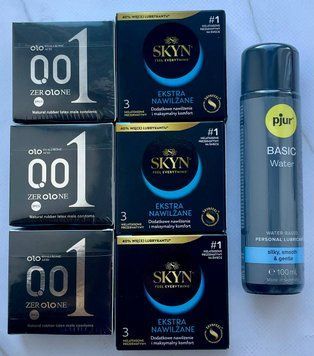 Набор 18 шт OLO Feeling Ultrathin 001 + Skyn ​​Extra Lube + Лубрикант pjur Basic Waterbased, 100 мл SOS3783 фото