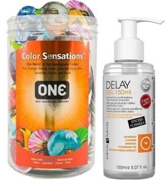 Набор из ONE Color Sensations 100 шт + Пролонгатор Lovely Lovers DELAY GEL 150ml SOS9176 фото