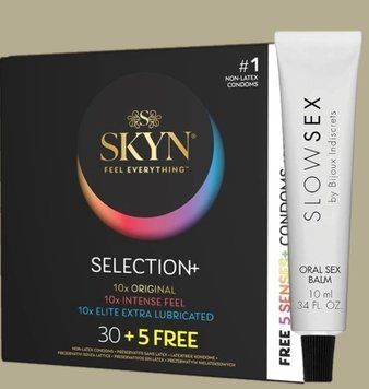 Комплект Skyn Selection 30 шт + 5 of 5 Senses , 35 шт + Стимулювальний бальзам Bijoux Indiscrets Slow Sex Oral sex balm SOS5497 фото