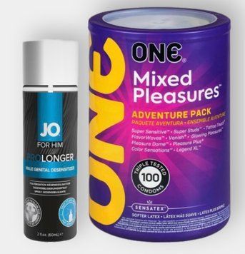 ONE Mixed Pleasures 100 шт - Пролонгатор JO Prolonger Spray with Benzocaine (60 мл) SOS6320 фото