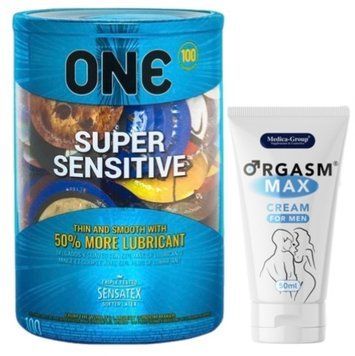 Набор из ONE Super Sensitive 100 шт + Пролонгатор Medica-Group Orgasm Max for Men - krem ​​50 ml SOS9487 фото