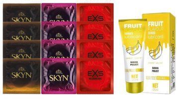 Комплект: Лубрикант OLO Banana (120мл) +8 шт. SKYN+4 шт. EXS Warming SOS10472 фото