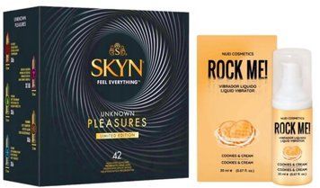 Набір з SKYN Pleasures (42 шт) + Рідкий вібратор ROCK ME! Cookie & Cream (20 мл) від Nuei  SOS10043 фото