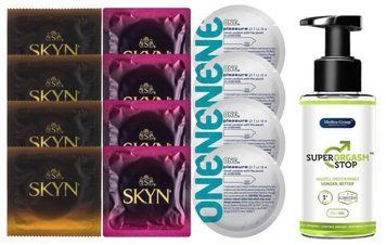 Комплект: Пролонгатор Super Orgasm Stop Гель (150 мл) + 8 шт. SKYN + 4 шт 𝐎𝐍𝐄 𝐏𝐥𝐞𝐚𝐬𝐮𝐫𝐞 𝐏𝐥𝐮𝐬 SOS10771 фото