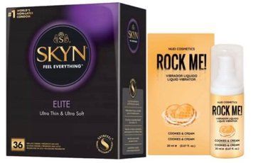 Набір з SKYN Elite 36 шт + Рідкий вібратор ROCK ME! Cookie & Cream (20 мл) від Nuei  SOS10243 фото