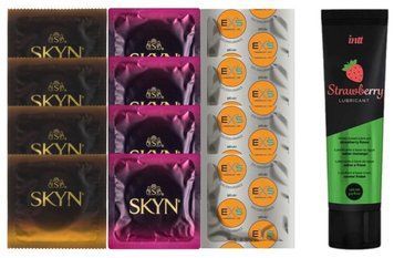 Комплект: Лубрикант Intt Strawberry (100 мл) + 8 шт SKYN + 4 шт EXS Delay SOS10393 фото