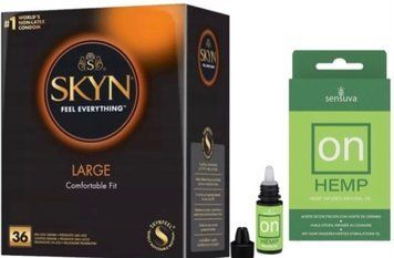 Набор из SKYN Large (36 шт) + Возбуждающие капли Sensuva &ndash; ON for Her Hemp Infused Arousal Oil (5 мл) SOS9947 фото