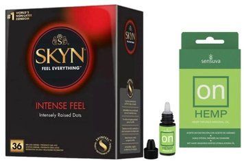 Набір з SKYN Intense Feel (36 шт)  +  збуджувальні краплі  Sensuva ON for Her Hemp Infused Arousal Oil (5 мл)  SOS9847 фото