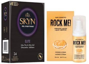 Набір з SKYN Elite (24 шт) + Рідкий вібратор ROCK ME! Cookie & Cream (20 мл) від Nuei  SOS10143 фото