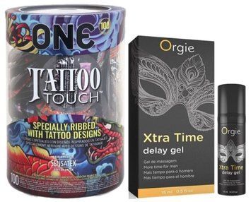 Набор из ONE Tattoo Touch, 100 шт + Пролонгатор X-TRA TIME, 15 мл ORGIE SOS9142 фото