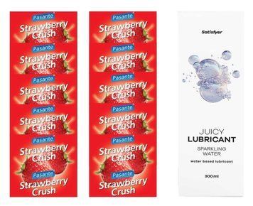 Комплект Pasante Strawberry 10шт. + Лубрикант Satisfyer Juicy Lubricant Sparkling Water 300 мл SOS11646 фото