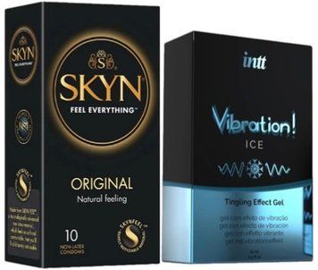 Набір з SKYN Original (10 шт) + Рідкий вібратор Intt Vibration Ice (15 мл)  SOS9897 фото