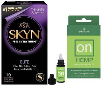 Набор из SKYN Elite (10 шт) + возбуждающие капли Sensuva ON for Her Hemp Infused Arousal Oil (5 мл) SOS9747 фото
