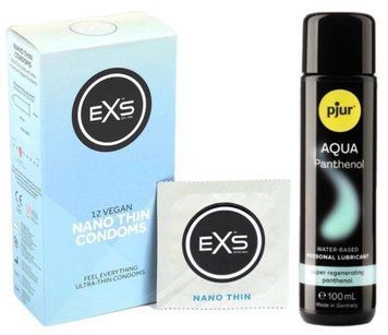 Набор EXS NANO Thin (12 шт) + pjur Aqua Panthenol 100 мл SOS13499 фото