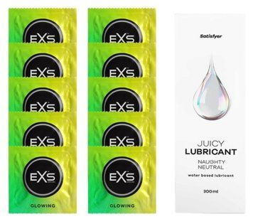 Набор: EXS Glow in the Dark 10 шт. + Лубрикант Satisfyer Naughty Neutral 300 мл SOS11355 фото