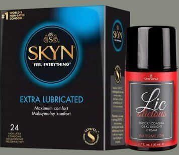 Набор SKYN Extra Lube 10 шт + Гель Sensuva - Lic-o-licious Watermelon (50 мл) SOS5838 фото
