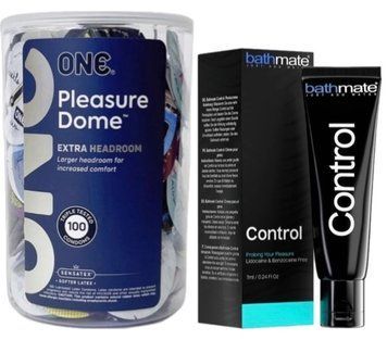 Набор из ONE Pleasure Dome, 100 шт + Пролонгатор Bathmate Control (7 мл) SOS9587 фото