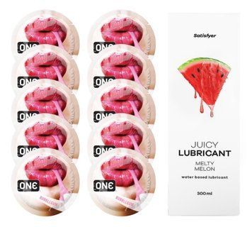 Комплект 𝐎𝐍𝐄 Bubblegum 10 шт. + Лубрикант Satisfyer Juicy Lubricant Melty Melon (300 мл) SOS12245 фото