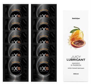 набор: EXS Black Latex 10 шт. + Лубрикант Satisfyer Mango & Passion 300 мл SOS11154 фото