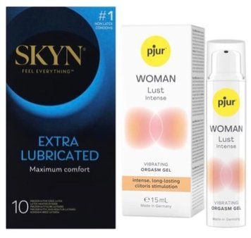 Набор из SKYN Extra Lube (10 шт) + Жидкий вибратор pjur Woman Lust Intense (15 мл) SOS10193 фото