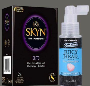 Набор SKYN Elite, 24 шт + Спрей Doc Johnson GoodHead &ndash; Juicy Head Dry Mouth Spray &ndash; Cotton Candy 59мл SOS5352 фото
