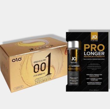 OLO 0.01 Ice Durable Gold 10 шт + Пролонгатор JO Prolonger Spray with Lidocaine (60 мл) SOS5958 фото