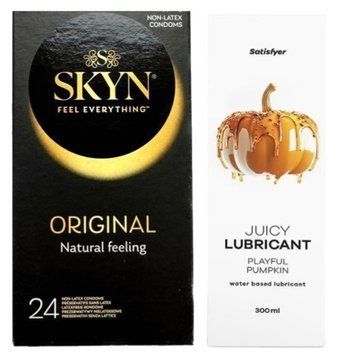 Комплект Лубрикант Satisfyer Juicy Playful Pumpkin 300 мл + SKYN Original 24 шт SOS12865 фото