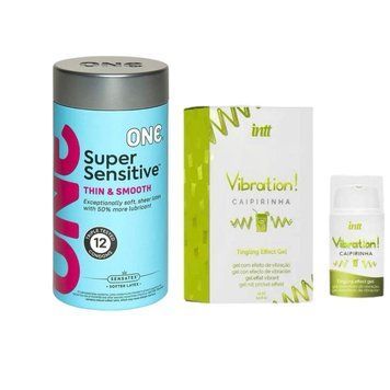 ONE Super Sensitive Pack 12 шт+ Жидкий вибратор Intt Vibration Caipirinha (15 мл) SOS6550 фото