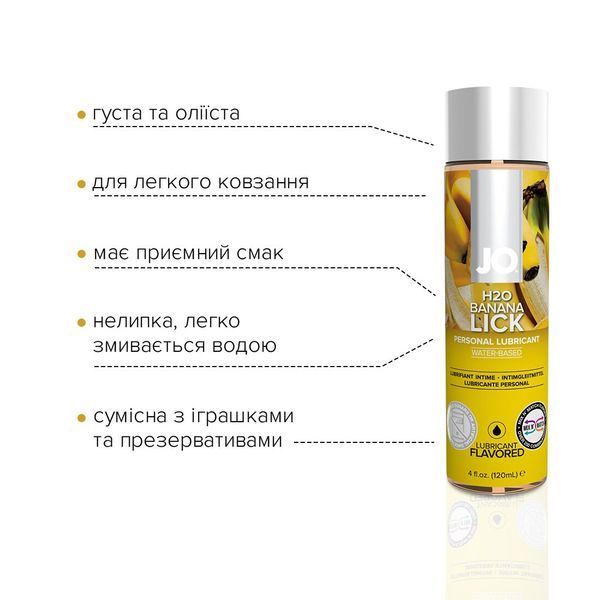 Змазка на водній основі System JO H2O &mdash; Banana Lick (120 мл) без цукру, рослинний гліцерин SO1676 фото