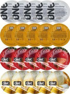 Набор с 20 шт ONE Extra strong + 𝐎𝐍𝐄 𝐋𝐞𝐠𝐞𝐧𝐝 𝐗𝐋 + ONE Chocolate Strawberry + ONE Banana Split SOS8202 фото